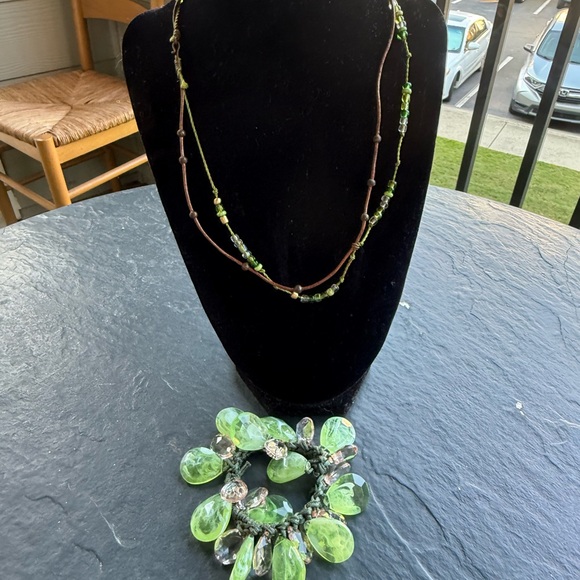 Free People Green and Brown Beaded Necklace Set - Picture 1 of 3